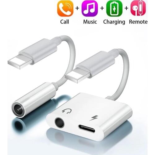 Lighting to 3.5mm Jack Audio 2 in 1 Adapter for iPhone 7 8 Plus X XR XS 11 Pro Max SE 2021 Earphone Converter Charging Connector