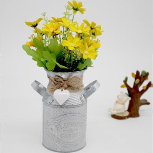 1Pcs Vintage Metal Flower Pots Plant Holder Bucket Home Decoration Vase with Handles For Garden Desktop Ornament Planter Pots