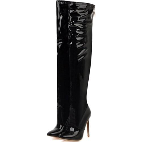 Sexy Pointed Thigh High Boots Women Shoes Fashion Black White Red Over The Knee Boots Slim Leather Winter High Heels Long Shoes