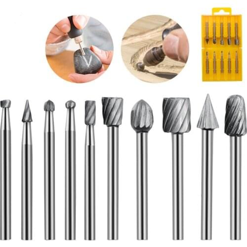 10Pcs Professional Durable HSS High Speed Steel Rotary Cutter Files Grinding Engraving Drilling Bit Hand Tool Set