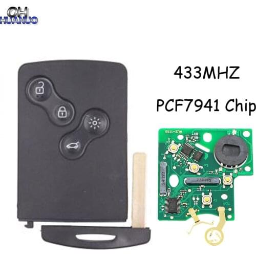 Remote Car Key 4 Button Half Smart Remote For Renault Megane 2009-2014 433Mhz PCF7941 Chip With Uncut Small Key