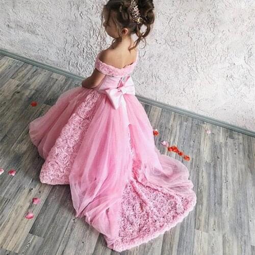 Blush Pink Flower Girl Dress For Wedding Cute 3D Flowers Princess Party Luxury Ball Gown Girl Formal Pageant Dresses