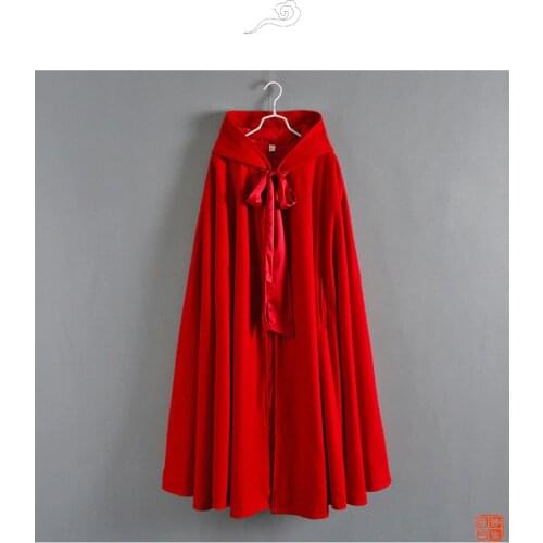 Early Spring original traditional retro Chinese style long-section Hooded woolen cape outerwear for women