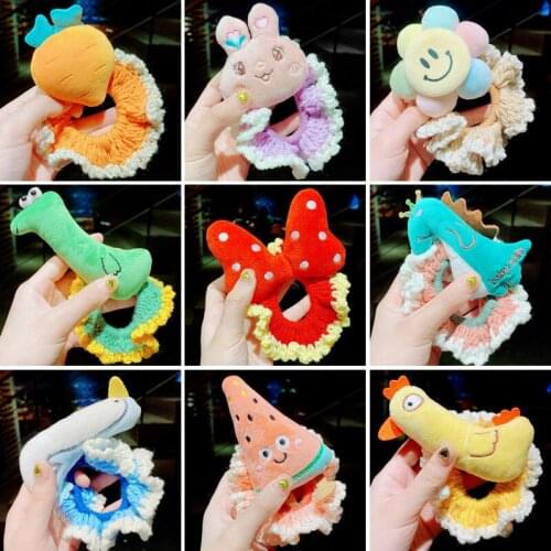 Autumn and Winter Children Cute Knit Cartoon Scrunchies Rubber Bands Girls Lovely Soft Elastic Hair Bands Kids Hair Accessories