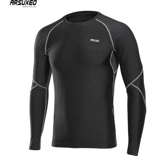 ARSUXEO Men Winter Compression Shirt Warm Up Fleece Gym Shirts Long Sleeve Sportswear Running Tights Workout Shirt Dry Fit U81S