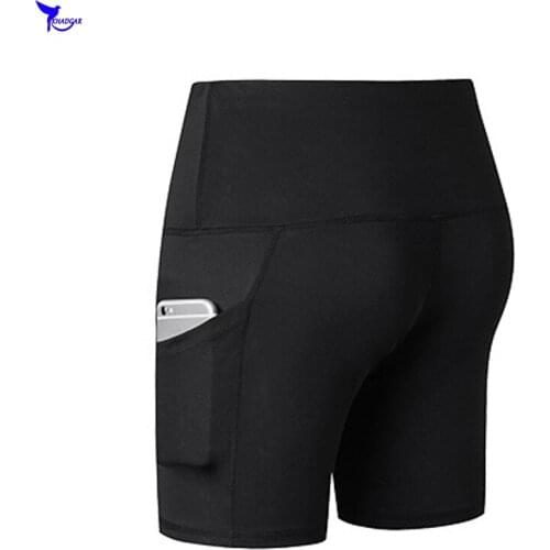 High Waist Running Shorts with Pockets Women Solid Gym Fitness Clothing Yoga Shorts Female Athletic Short Sport Tights Leggings