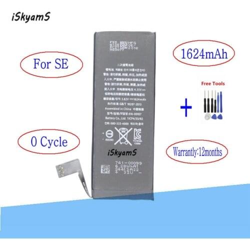 ISkyamS 1x 1624mAh 0 zero cycle Replacement Li-Polymer Battery For iPhone SE Accumulator Batteries + Repair Tools kit