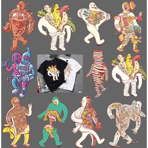 Human Desire Heat Transfer Diy Full Food Book Body Stickers Weird Person Iron On Patches For Clothes T-Shirt Thermal Printing