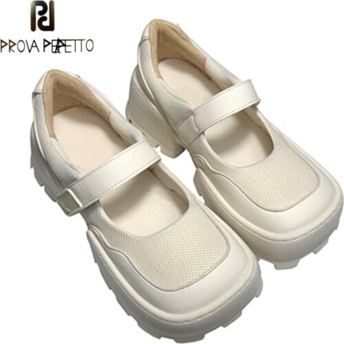 Vintage White Mary Jane Shoes Womens Platform Platform Shoes College Style Square Toe Velcro Mesh All-match Single Shoes