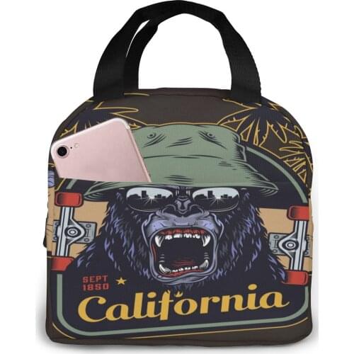 Vintage Skateboarding Animal Lunch Food Box Bag Insulated Thermal Food Picnic Lunch Bag for Women kids Men Cooler Tote Bag