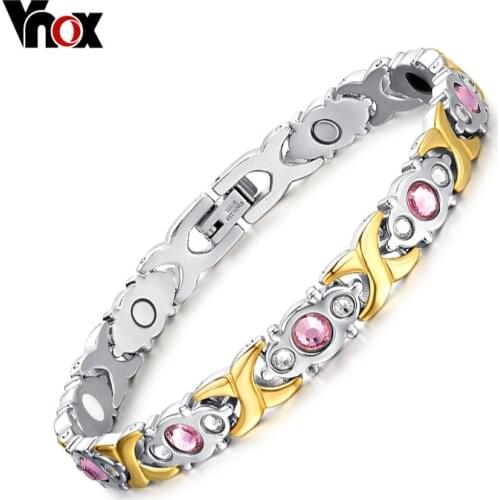 Vnox Pink Crystal Stone Health Bracelets for Women Bio Energy femme Gifts