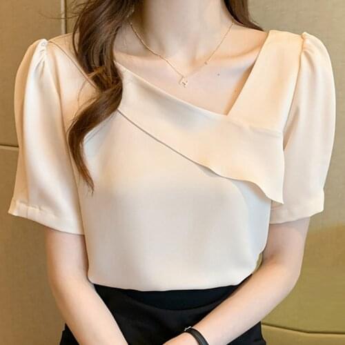 Short Sleeve Ruffles V-Neck Chiffon Blouse Shirt Blouse Women Blusas Mujer De Moda 2021 Tops Women Blusas Blouses Femme Top E882
