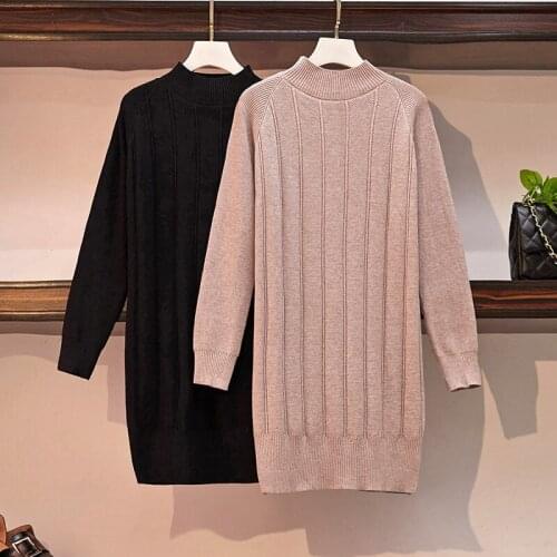 Plus Size Mid-Length Half Turtleneck Sweater Women Autumn and Winter New Korean Pullover Knitted Base Dress Casual Knitwear Y480