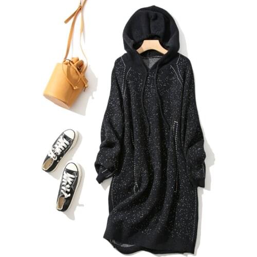 Bi into Bi into super value ~ contrast line dot yarn pearl velvet loose hooded dress for women