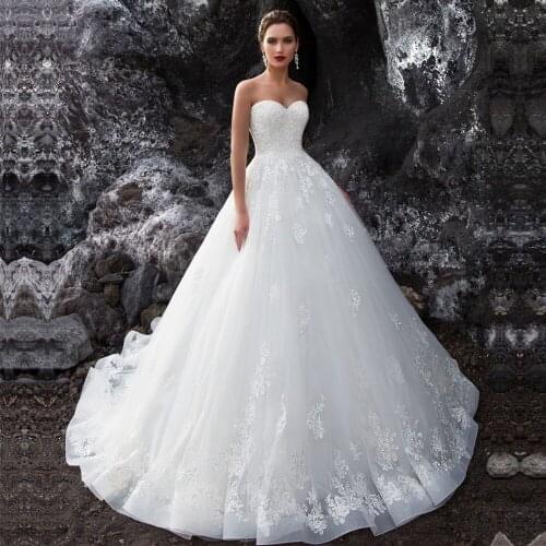 Vestido De Noiva Sweetheart Appliques Lace Beadings Sleeveless Lace Up Tulle A-Line Wedding Dresses 2020