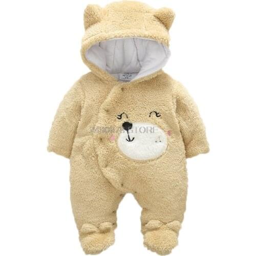Newborn Baby winter thick warm rompers jumpsuit Boys girls Flannel outerwear infant toddler boys cartoon hoddies rompers