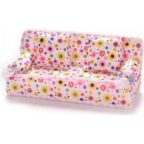 1 Set Doll House Toys Mini Dollhouse Furniture Flower Cloth Sofa Couch With 2 Full Cushions For s Accessories Hot Sell
