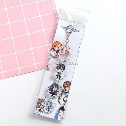 10 pcs/lot Anime Sword Art Online Acrylic Keychains keyrings SAO Yuuki Asuna Sachi Key chain Bag accessories pendant Key Ring