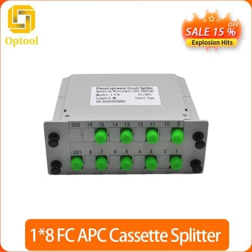 Free shipping1*8 FC/APC Fiber Optic Splitter 1x8 Optical PLC Splitter Cassette Box Card Inserting Type Optical FTTH PLC Splitter