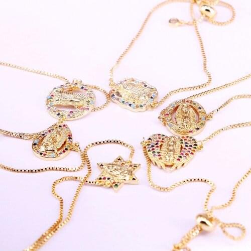 12PCS, Rainbow CZ Micro Pave Vingin of Jesus Connector Bead Link Chain Bracelet Gold Electroplated For Women Girls