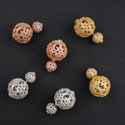 2 pairs 10-19mm Earrings Double sided Paved Crystal Ball Earrings