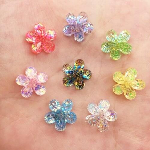 20PCS Mix Resin Glitter Paillette Filled 12mm Flower Crystal Flatback Rhinestone Scrapbook DIY Wedding Applique Ornaments SF919