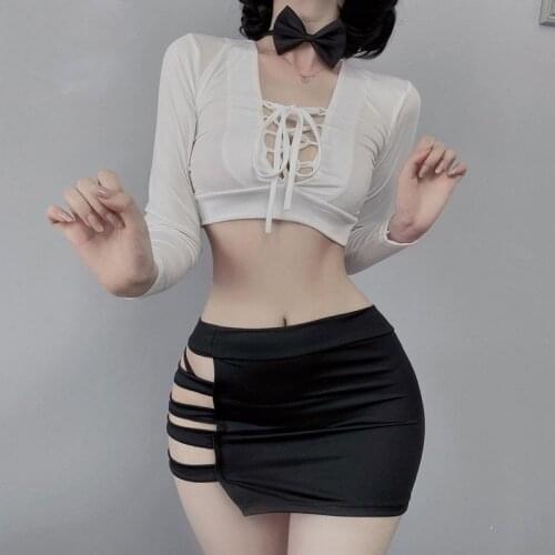 2021 new sexy secretary uniform sexy lingerie female buttocks short skirt long sleeves small breasts nightclub role play