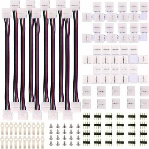 4 Pin RGB LED Strip Light Connector with wire 3528/5050 LED Strip 8mm/10mm Width PCB Ribbon Cable with PCB Clip Adapter