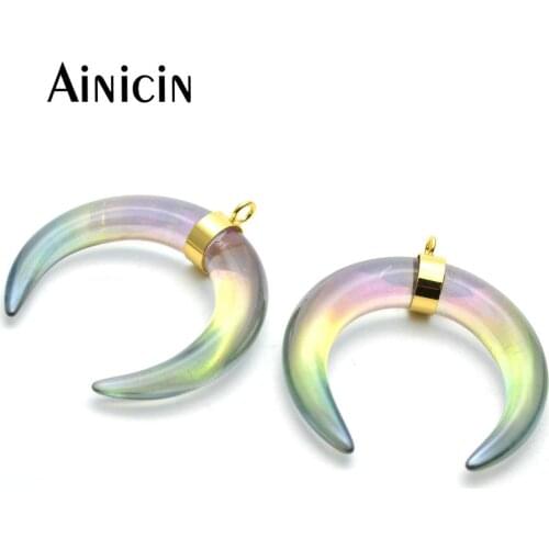 5pcs DIY Jewelry Making Rainbow Plating Crescent Circle Shape Resin Pendants Fashion Earring Making Materials