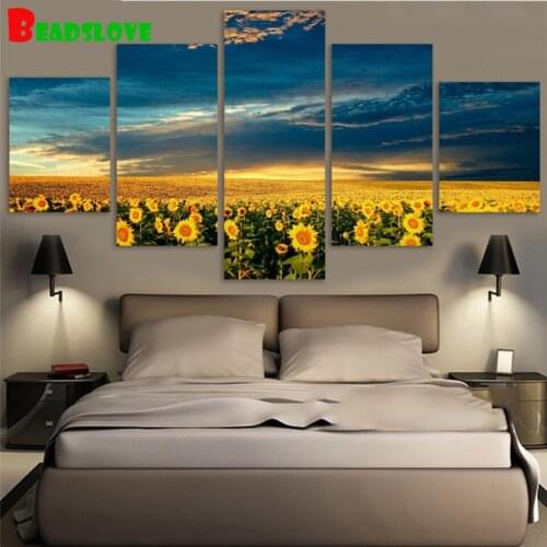 5d diy diamond painting Sunflower Field Landscape Full Square Round drills 5d diy embroidery mosaic set puzzle 5 pieces