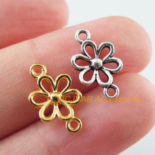 70Pcs Retro Tibetan Silver Tone Gold Color Flower Circle Charms Connectors 9x15.5mm