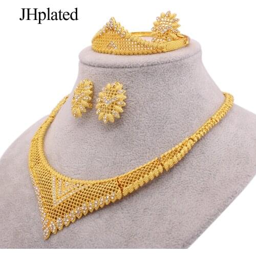 African 24K Gold plated wedding jewelry set gifts necklace earrings pendants bracelet ring Ornament jewellery set for women