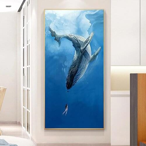Anime Blue Whale Canvas Painting Modern Cartoon Seascape Posters And Prints Home Decor Cuadros Wall Picture For Kid Room Decora