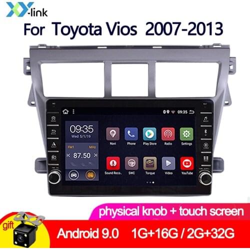 9 inch screen Android 9.0 car dvd Multimedia player gps button knob for Toyota Vios Yaris Belta 2007-2013 car Radio with camera