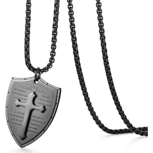 BONISKISS Men Gold Cross Shield Pendant Necklaces 2020 New Classic Stainless Steel Jewelry Suspension Long Necklace Collares