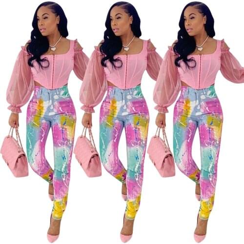 Echoine Graffiti Printed Pants Women Jeans Sweatpants Bodybuilding Joggers High Waist Pantacourt Trousers Party Club Sexy Outfit