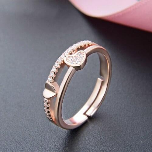 BUDROVKY New S925 Sterling Silver Diamond Set Zircon Ladies Love Ring Open Ring Fashion Jewelry Party Gift Jewelry