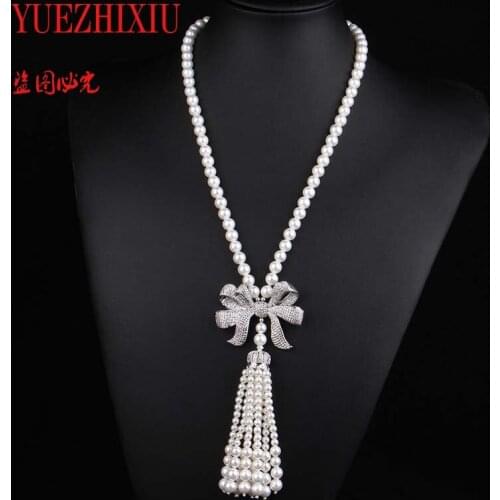 Wholesale Gifts 8mm shell pearl necklace Swan Zircon Pendant sweater chain long neck chain 32inch
