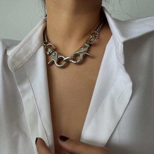 Punk Silver Color Chain Big Clasp Pendant Necklaces Women Men Gothic Chunky Thick Chain Choker Necklace 2021 New Trend Jewelry