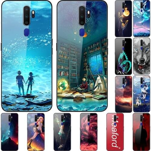 Case For OPPO A11X Back Phone Cover Black TPU Silicone Bumper With Tempered Glass