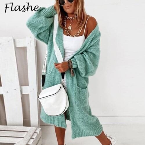 Cardigan Women Solid Color Long Sleeve Womens Sweaters Pocket Design Knit Cardigan Fashion Loose Ladies Sweater Coat Plus Size
