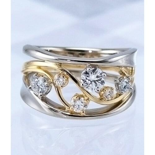 Huitan Two Tone Gold Silver Color Finger Ring for Women Fashion Shape Cubic Zirconia Lady Wedding Engagement Ring Hot Jewelry