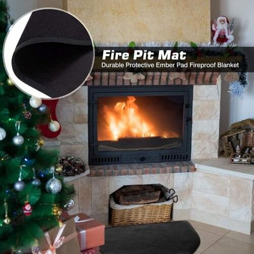 Fire Pit Mat Fireproof Blanket Half Hearth Fireplace Area Rug Polyester Trim Non Slip Mat Protects Floors From Sparks