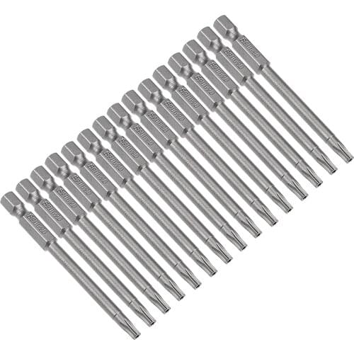 Uxcell 15 Pcs 1/4" Hex Shank T20 Magnetic Security Torx Screwdriver Bits 75mm Length