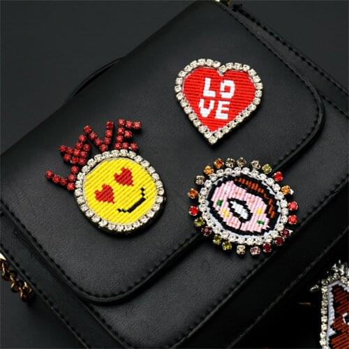 Maxsin 1 Pc High Quality Hand-beaded Rhinestone Heart-shaped Stickers Cute Eyes Applique Cartoon Patch DIY Clothes Decoration