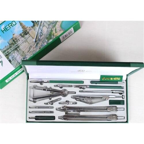 Hot Authentic Hero 15pcs/set H4015 compass drawing tool engineering drawing metal compasses set compas scolaire compasso escolar