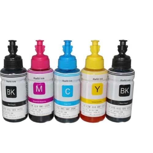 A pack of 5 pcs Refill dye Ink kits for Epson printer L100 L110 L120 L132 L210 L222 L300 L362 L366 L550 L555 L566 L312 L355