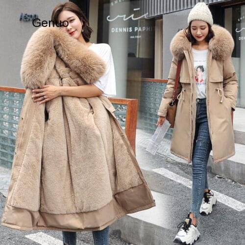 Cotton Liner Parker Parka Fashion Adjustable Waist Fur Collar Winter Jacket Women Medium Long Hooded Parka Coat