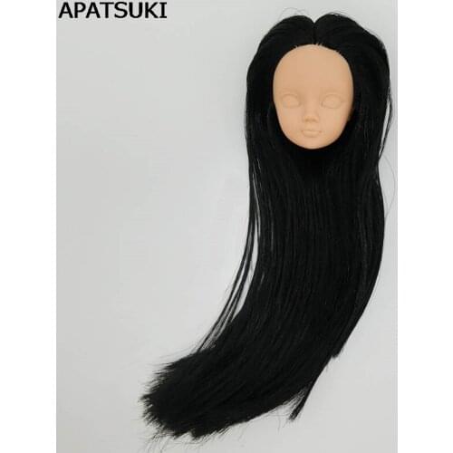 Plastic Practice Makeup Doll Head For 11.5" Doll Heads For 1/6 Kurhn BJD Dolls Practicing Makeup Head With Black Long Hair