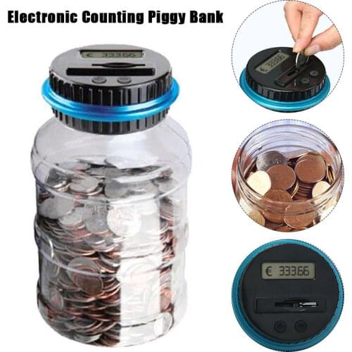 Plastic Coin Counter Counting Jar Digital Saving Box EURO LCD Toy Money Convenient Economic